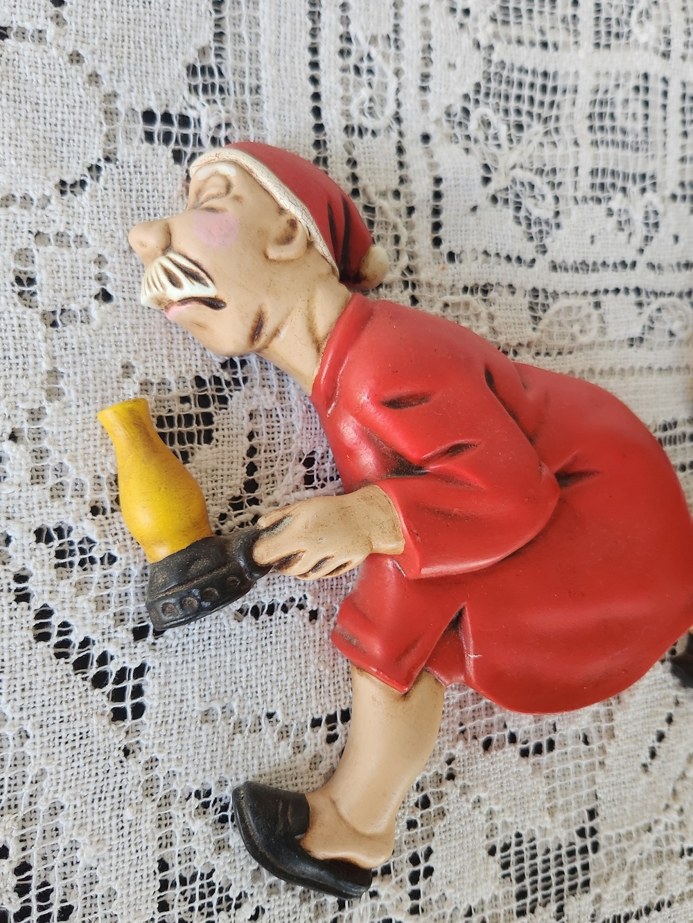 Red Ceramic Figurine Night Watchman Home Accent